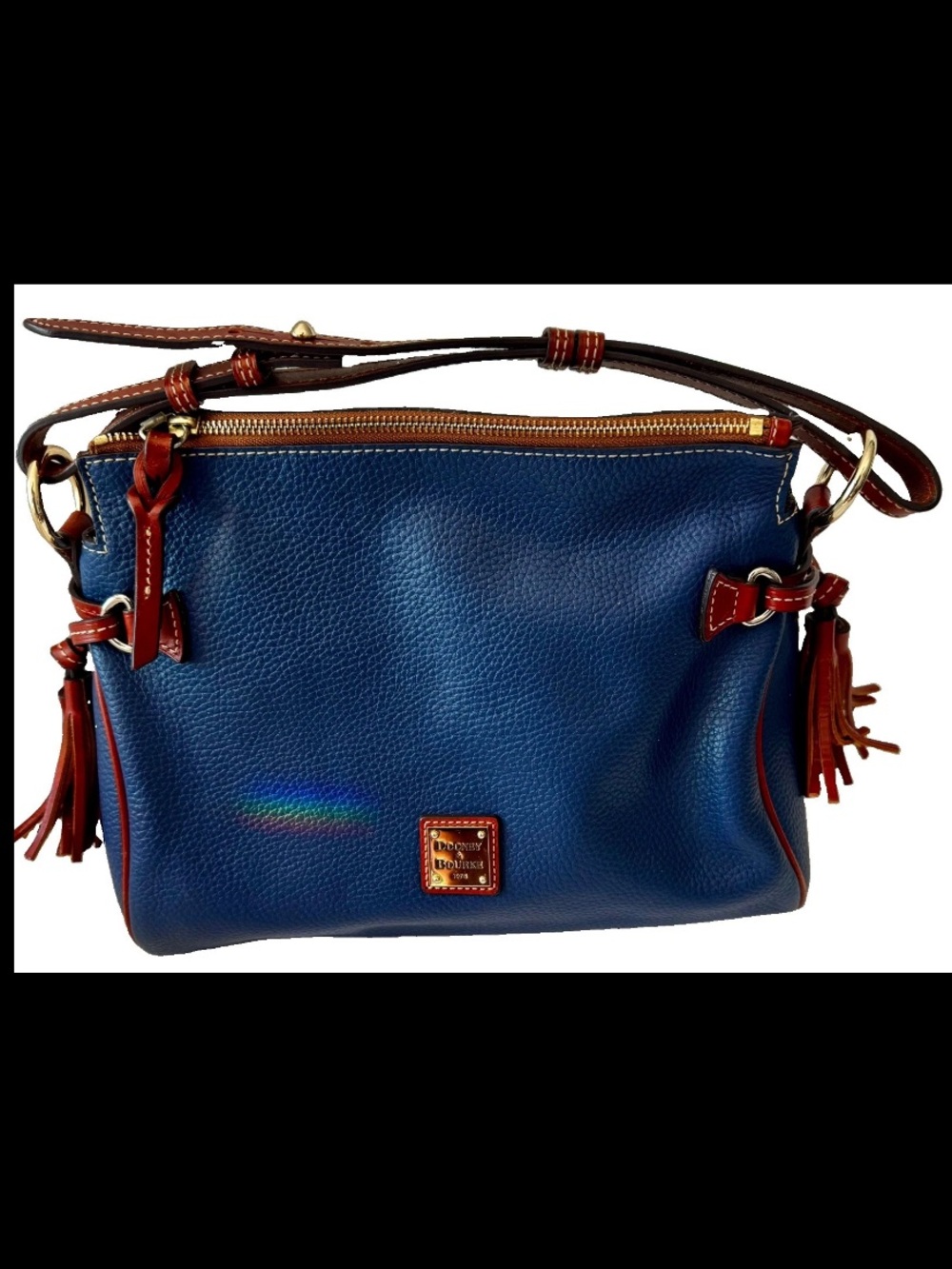 Dooney & Bourke Blue Pebble Tassel Shoulder Bag With Adjustable Strap Navy Blue
